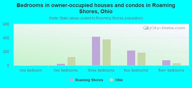 Bedrooms in owner-occupied houses and condos in Roaming Shores, Ohio