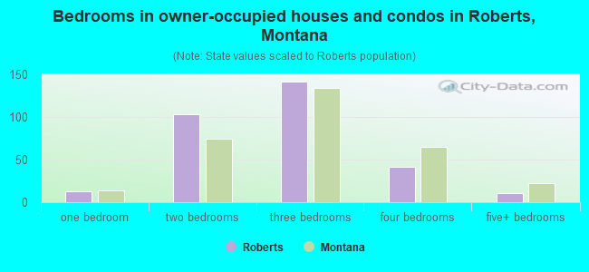 Bedrooms in owner-occupied houses and condos in Roberts, Montana