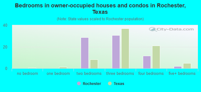 Bedrooms in owner-occupied houses and condos in Rochester, Texas