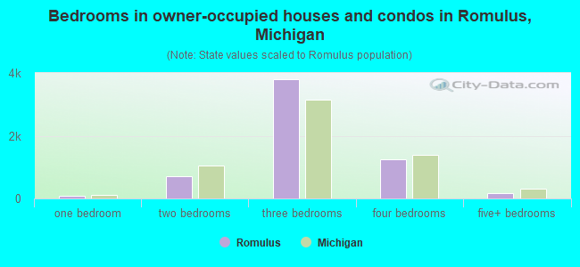 Bedrooms in owner-occupied houses and condos in Romulus, Michigan