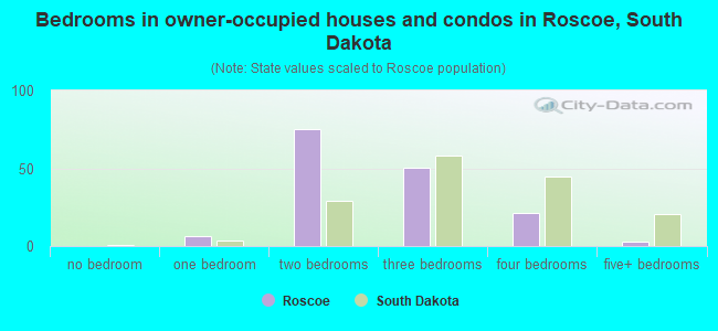 Bedrooms in owner-occupied houses and condos in Roscoe, South Dakota
