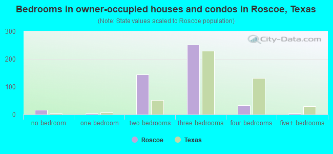 Bedrooms in owner-occupied houses and condos in Roscoe, Texas