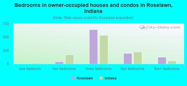 Bedrooms in owner-occupied houses and condos in Roselawn, Indiana
