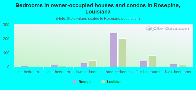 Bedrooms in owner-occupied houses and condos in Rosepine, Louisiana