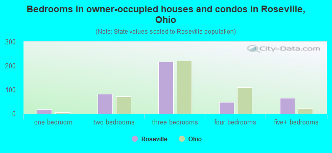 Bedrooms in owner-occupied houses and condos in Roseville, Ohio