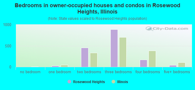 Bedrooms in owner-occupied houses and condos in Rosewood Heights, Illinois