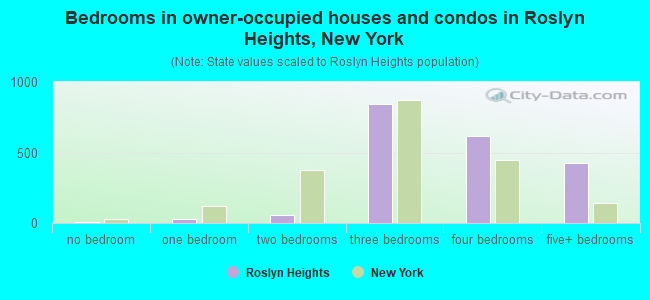 Bedrooms in owner-occupied houses and condos in Roslyn Heights, New York