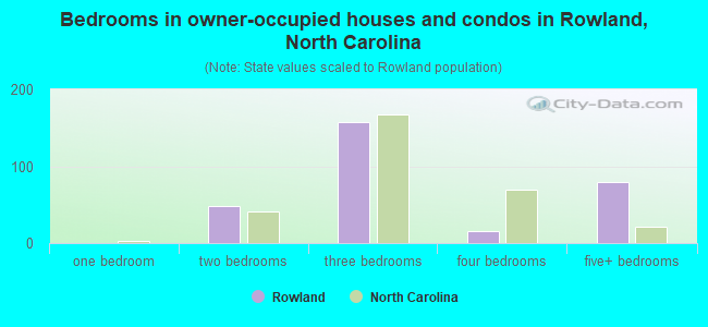 Bedrooms in owner-occupied houses and condos in Rowland, North Carolina