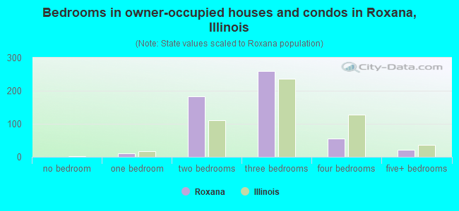 Bedrooms in owner-occupied houses and condos in Roxana, Illinois