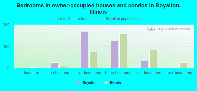 Bedrooms in owner-occupied houses and condos in Royalton, Illinois
