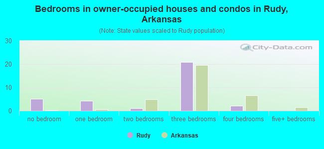 Bedrooms in owner-occupied houses and condos in Rudy, Arkansas