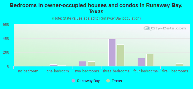 Bedrooms in owner-occupied houses and condos in Runaway Bay, Texas