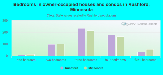 Bedrooms in owner-occupied houses and condos in Rushford, Minnesota