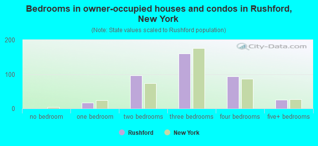 Bedrooms in owner-occupied houses and condos in Rushford, New York