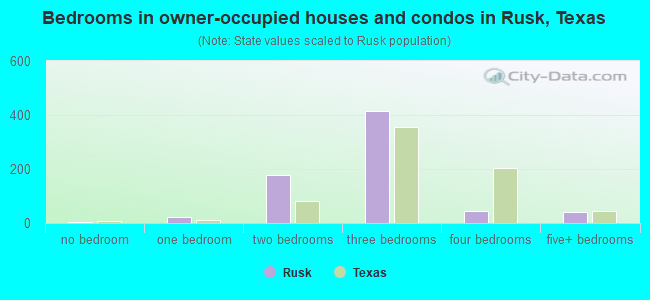 Bedrooms in owner-occupied houses and condos in Rusk, Texas