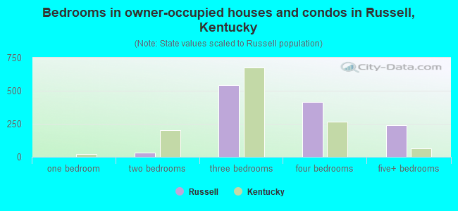 Bedrooms in owner-occupied houses and condos in Russell, Kentucky