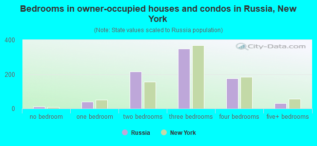 Bedrooms in owner-occupied houses and condos in Russia, New York