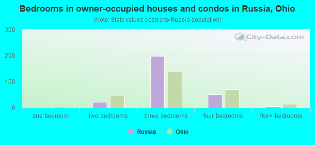 Bedrooms in owner-occupied houses and condos in Russia, Ohio