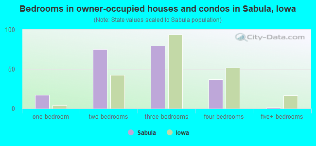 Bedrooms in owner-occupied houses and condos in Sabula, Iowa
