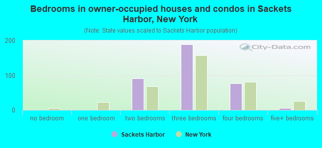 Bedrooms in owner-occupied houses and condos in Sackets Harbor, New York