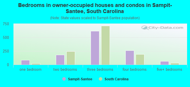 Bedrooms in owner-occupied houses and condos in Sampit-Santee, South Carolina