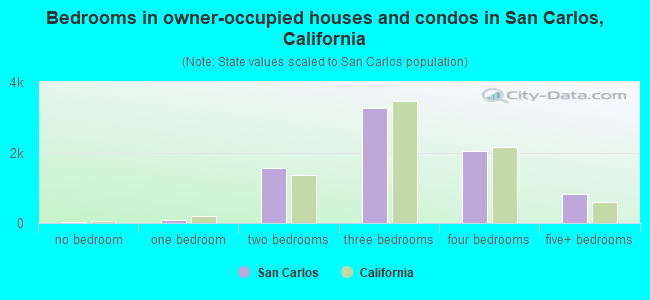 Bedrooms in owner-occupied houses and condos in San Carlos, California
