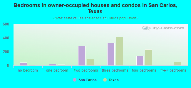 Bedrooms in owner-occupied houses and condos in San Carlos, Texas