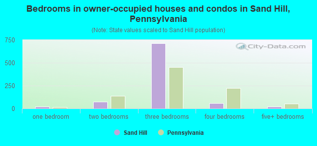 Bedrooms in owner-occupied houses and condos in Sand Hill, Pennsylvania