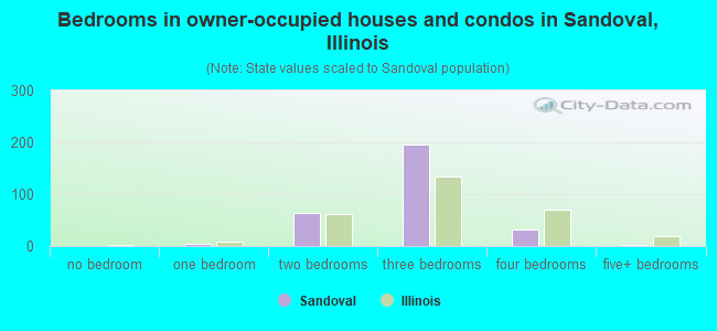 Bedrooms in owner-occupied houses and condos in Sandoval, Illinois