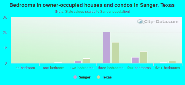 Bedrooms in owner-occupied houses and condos in Sanger, Texas