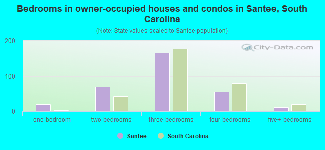 Bedrooms in owner-occupied houses and condos in Santee, South Carolina