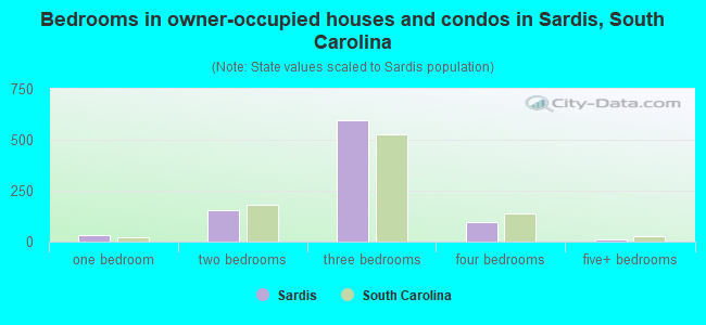 Bedrooms in owner-occupied houses and condos in Sardis, South Carolina