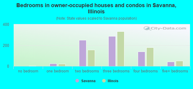 Bedrooms in owner-occupied houses and condos in Savanna, Illinois