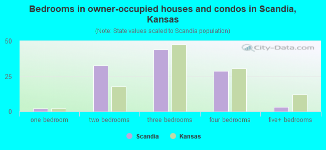 Bedrooms in owner-occupied houses and condos in Scandia, Kansas