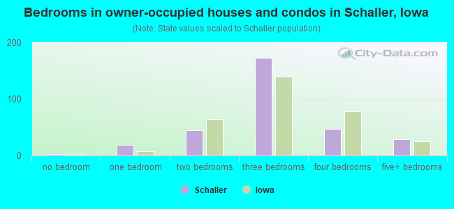 Bedrooms in owner-occupied houses and condos in Schaller, Iowa