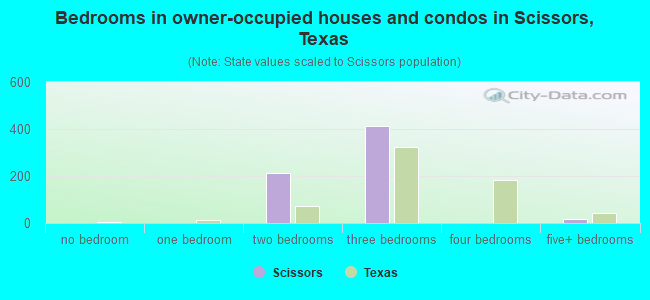 Bedrooms in owner-occupied houses and condos in Scissors, Texas