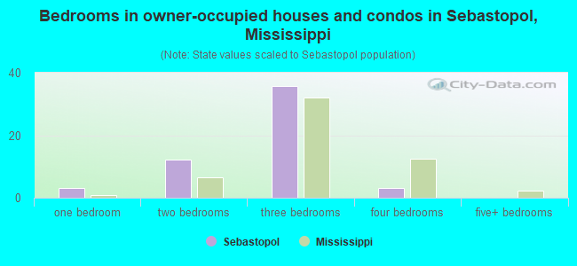 Bedrooms in owner-occupied houses and condos in Sebastopol, Mississippi