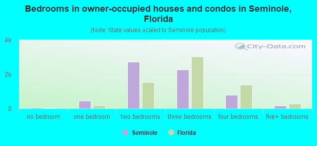 Bedrooms in owner-occupied houses and condos in Seminole, Florida