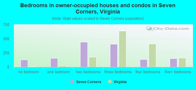 Bedrooms in owner-occupied houses and condos in Seven Corners, Virginia