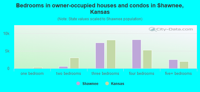 Bedrooms in owner-occupied houses and condos in Shawnee, Kansas