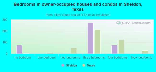Bedrooms in owner-occupied houses and condos in Sheldon, Texas