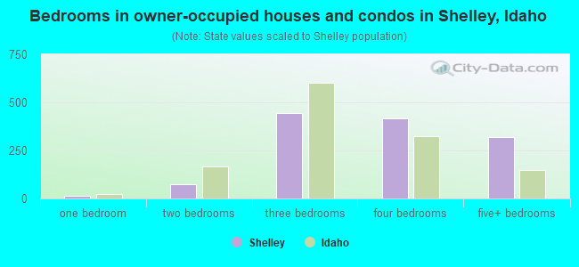 Bedrooms in owner-occupied houses and condos in Shelley, Idaho