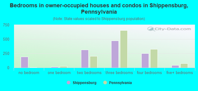 Bedrooms in owner-occupied houses and condos in Shippensburg, Pennsylvania
