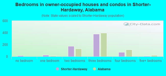 Bedrooms in owner-occupied houses and condos in Shorter-Hardaway, Alabama