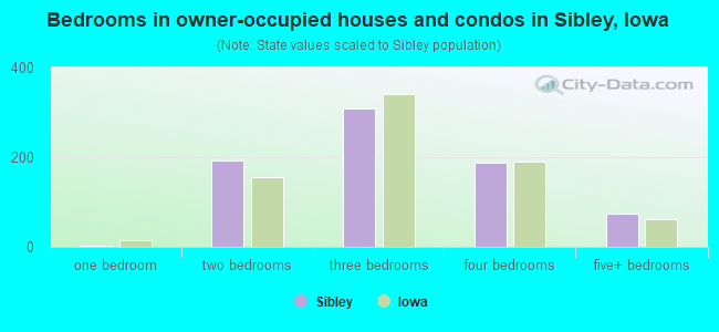 Bedrooms in owner-occupied houses and condos in Sibley, Iowa