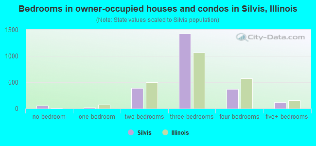 Bedrooms in owner-occupied houses and condos in Silvis, Illinois