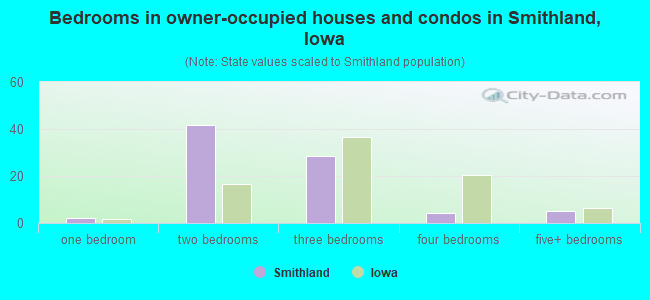 Bedrooms in owner-occupied houses and condos in Smithland, Iowa