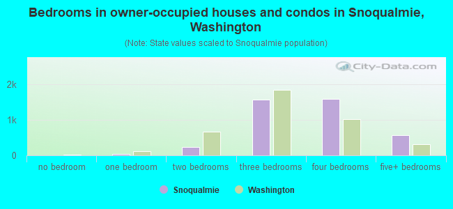 Bedrooms in owner-occupied houses and condos in Snoqualmie, Washington