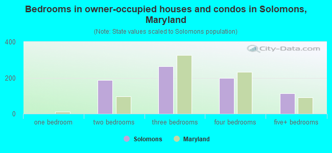 Bedrooms in owner-occupied houses and condos in Solomons, Maryland