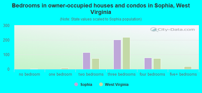 Bedrooms in owner-occupied houses and condos in Sophia, West Virginia